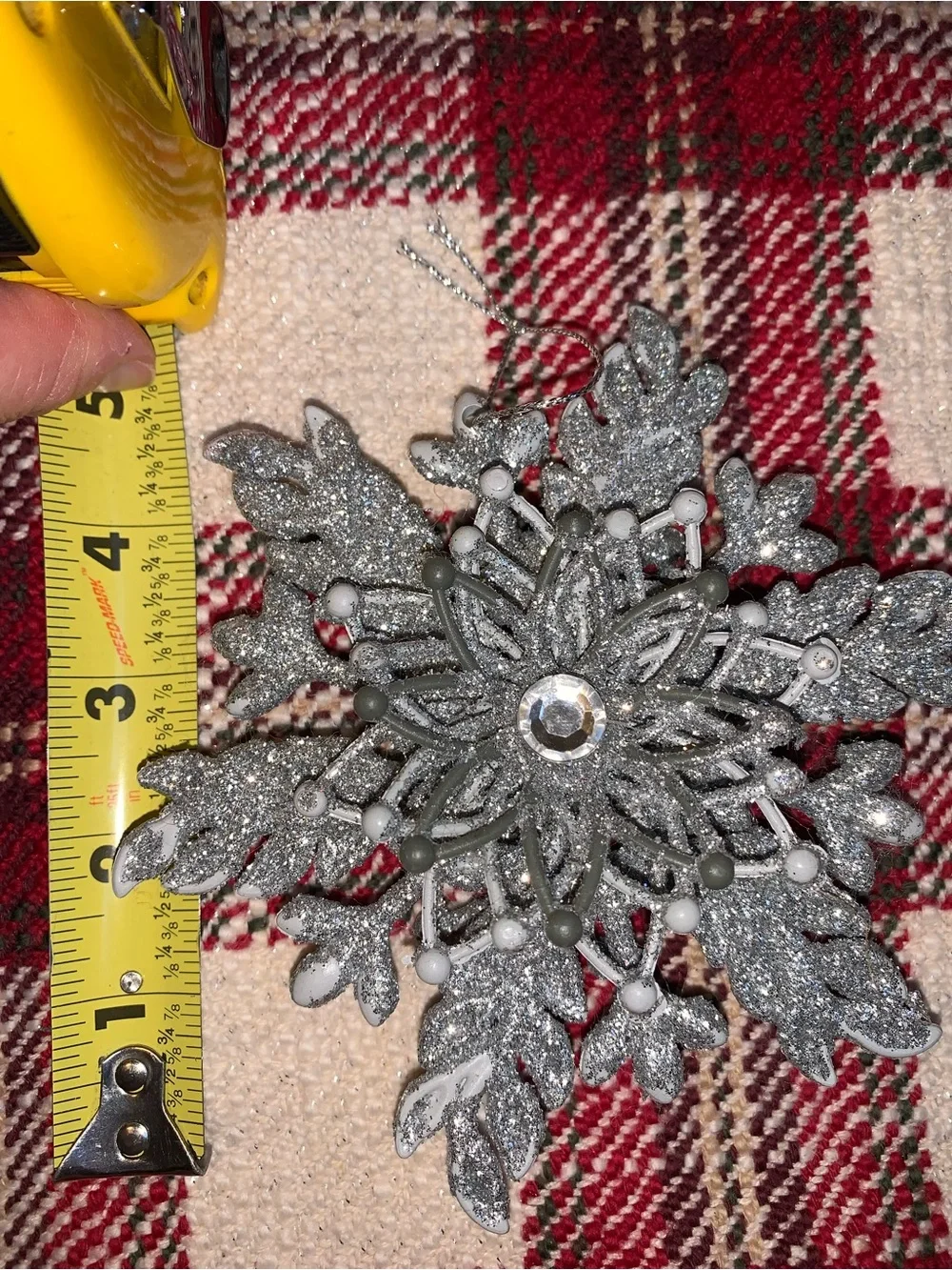 Glitter Silver Snowflake Ornaments with Rhinestones - Set of 6